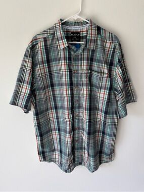KAVU Short Sleeve Button Up Plaid Shirt Red Green Outdoor Activewear Big & Tall